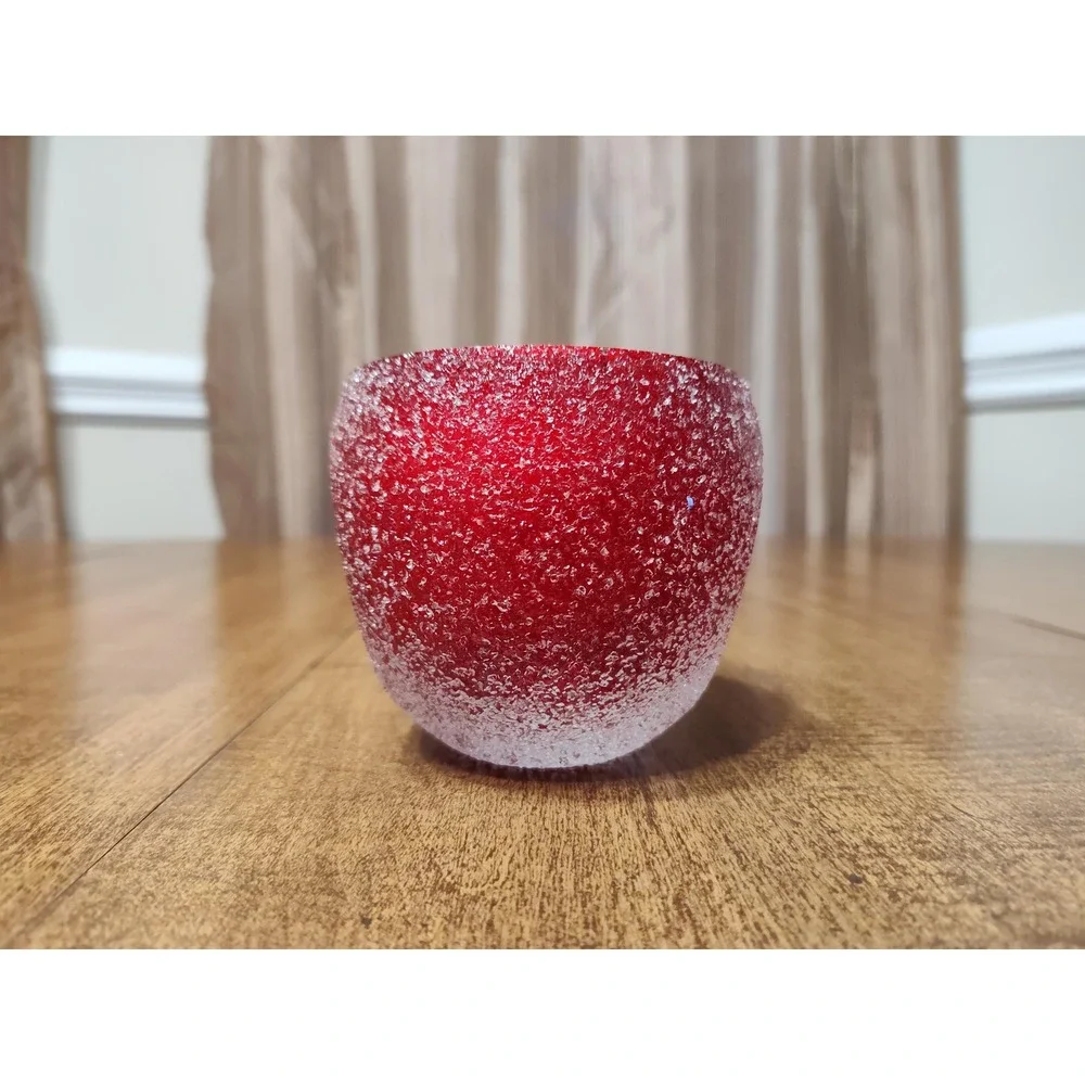 Handmade Red Apple Scented Candle 6 oz Frosted Textured Glass Sphere Jar B65